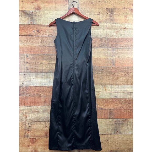 Hennes Black Sleeveless Satin Midi Sheath Dress Womens Size 6 - Picture 6 of 6